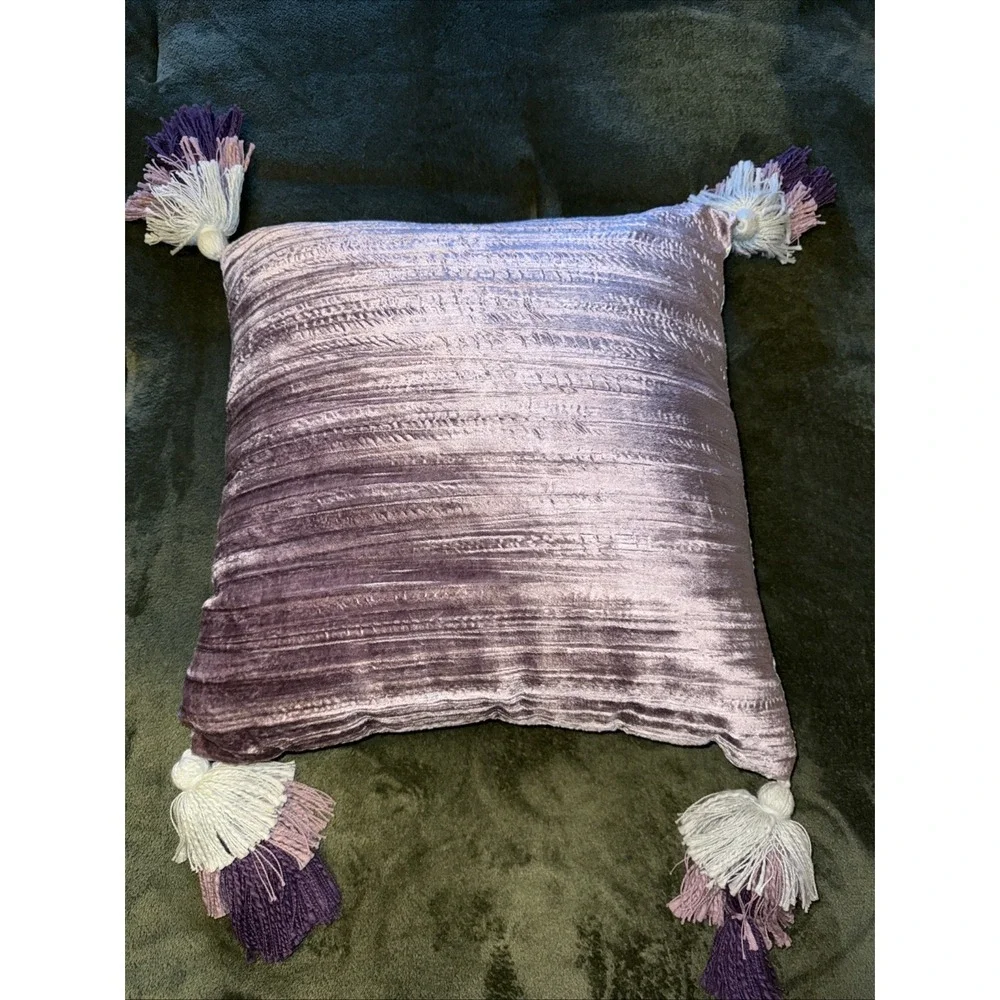 Anthropologie Pillow 2 Sided Velvet Tasseled Boho Classic Quiet Luxury